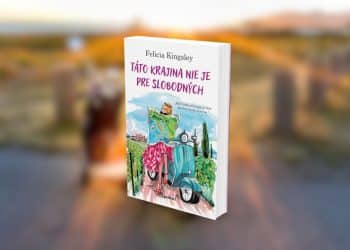 Obálka knihy „Táto krajina nie je pre slobodných“ od Felicie Kingsley, zobrazujúca ženu s mapou na skútri v toskánskej krajine s vinicami v pozadí.